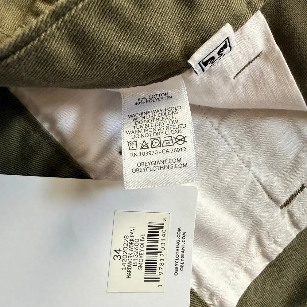Obey Pants Men's 34X31 Olive Green Chinos Andre the Giant Shepard Fairey New